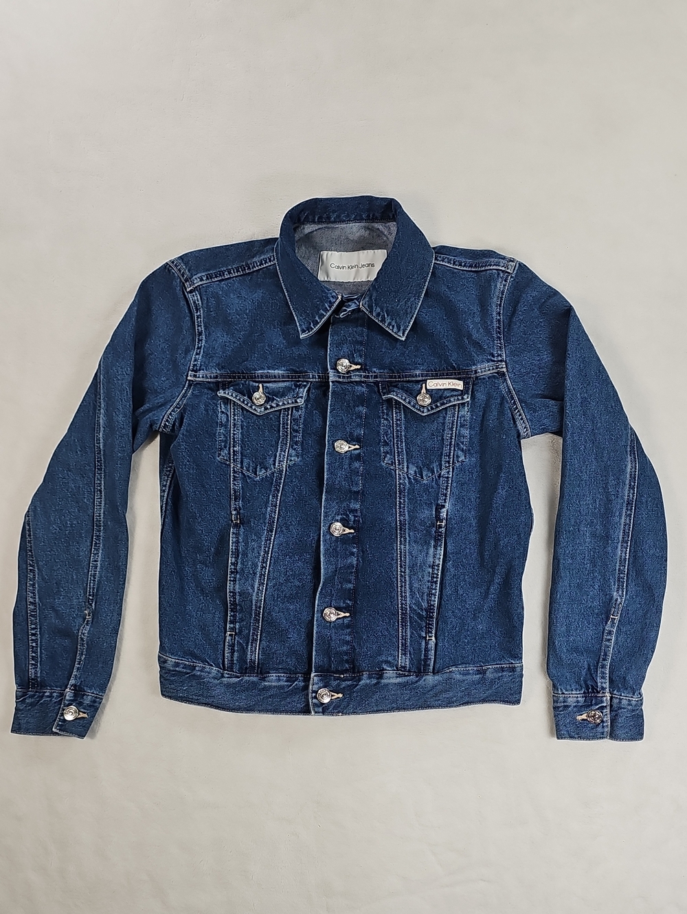 Calvin Klein Jeans Mens Small Blue Denim Trucker Jacket Dark Wash